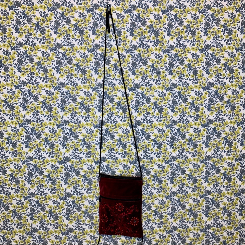 Vintage 90's Boho Burgundy Ganesh Himal Embroidered Crossbody